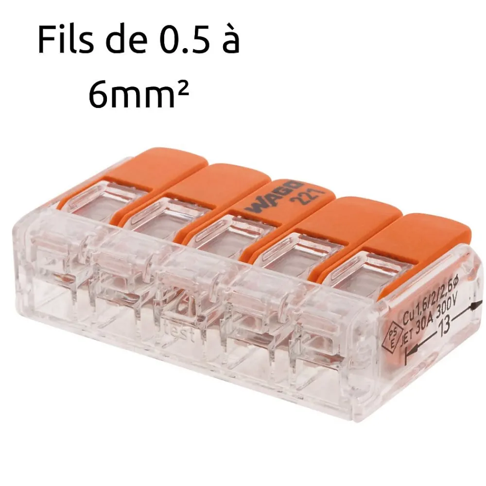 Wago Accessoire De Raccordement-Lot de 3 bornes de raccordement S221 - 5 conducteurs avec leviers 6mm² -