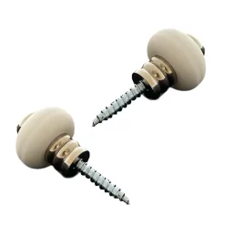 Civic Industrie Lot de 2 butoirs en laiton nickelé avec vis. Diamètre 30mm, hauteur 30mm. Corps ondulé vintage et bague blanche. MADE IN FRANCE