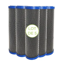 Toodo Filtre Anti Calcaire-Lot de 5 Cartouches 2 en 1 Filtre à Eau 9 pouces 3/4 - Anti sédiments + Charbon actif 5 microns Fabriqué en France