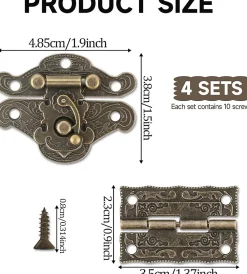 Deko Paumelle De Porte, Meuble Et Fenêtre-Lot de 4 charnières à loquet en bronze antique sculpté pour boîte à bijoux vintage, style rétro