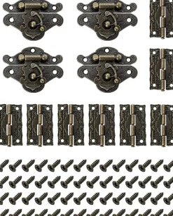 Deko Paumelle De Porte, Meuble Et Fenêtre-Lot de 4 charnières à loquet en bronze antique sculpté pour boîte à bijoux vintage, style rétro