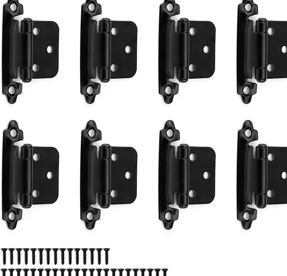 Deko Lot de 8 charnières métalliques noires, épaisseur 1,5 mm, pour porte d'armoire, avec 40 vis