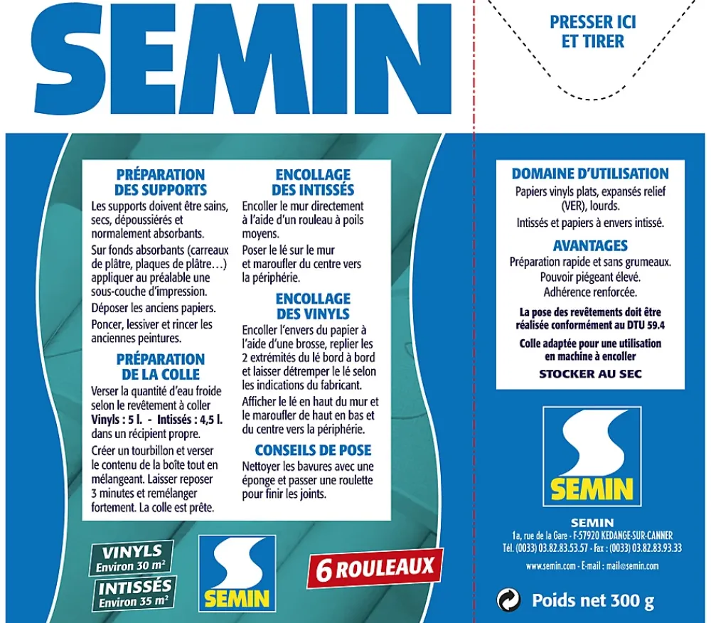 Semin Lot de 3 Colle en Poudre pour Papiers Peints Vinyls et Intissés , Boite de 300 g