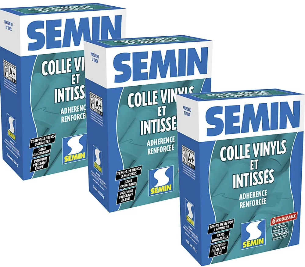 Semin Lot de 3 Colle en Poudre pour Papiers Peints Vinyls et Intissés , Boite de 300 g