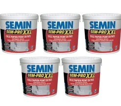 Semin Colle Papier Peint-Lot de 5 Colles Papiers Peints en Pâte Sem-Pro XXL, Prêt à l'Emploi, Seau de 5 kg