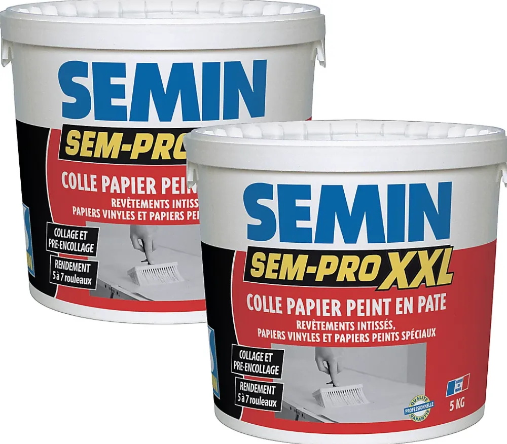 Semin Lot de 2 colles Papiers Peints en Pâte Sem-Pro XXL, Prêt à l'Emploi, Seau de 5 kg