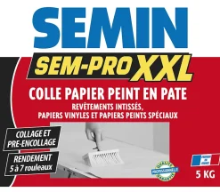 Semin Colle Papier Peint-Lot de 3 colles Papiers Peints en Pâte Sem-Pro XXL, Prêt à l'Emploi, Seau de 5 kg