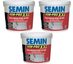 Semin Colle Papier Peint-Lot de 3 colles Papiers Peints en Pâte Sem-Pro XXL, Prêt à l'Emploi, Seau de 5 kg