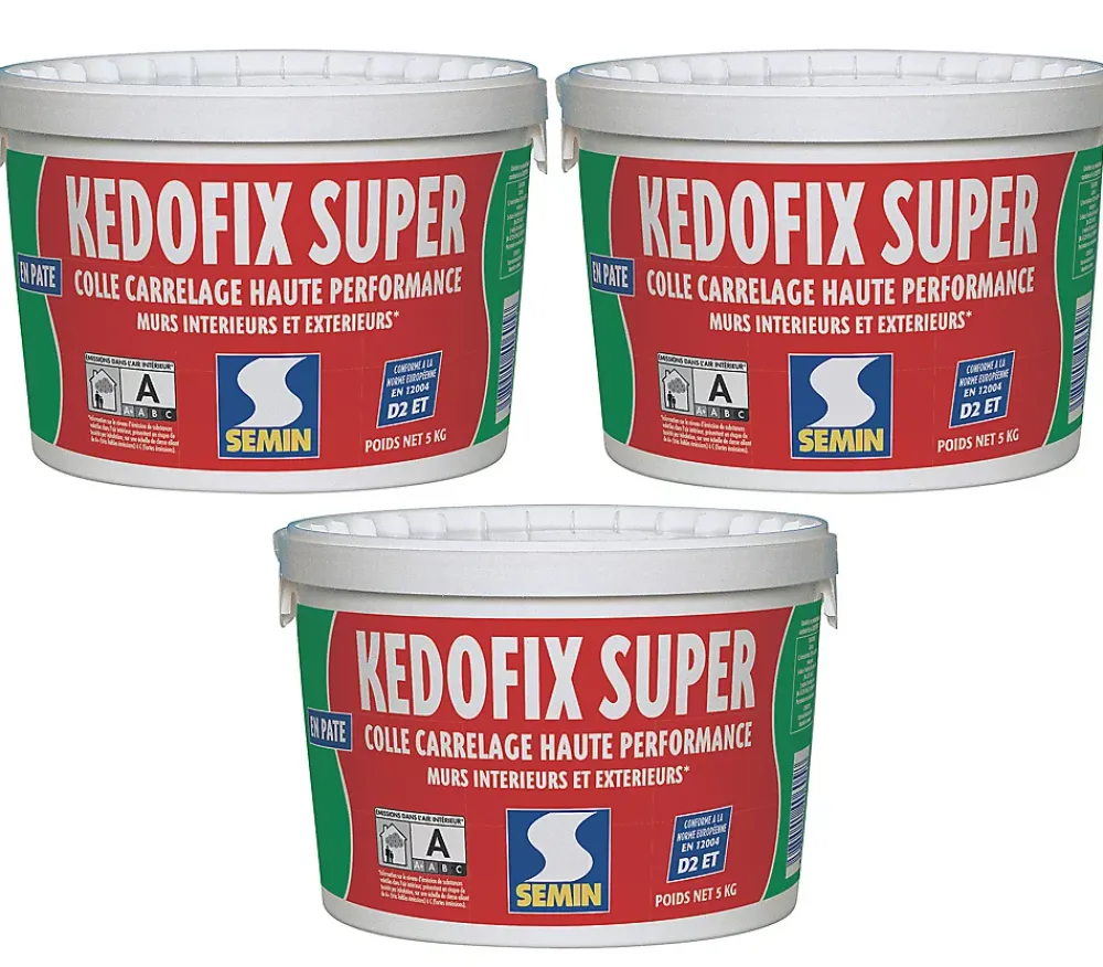 Semin Lot de3 colles pour Carrelage Haute Performance Kedofix , Prêt à l'emploi, Intérieur/extérieur, seau de 5 kg