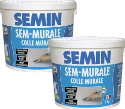 Semin Colle Papier Peint-Lot de 2 Colles pour Toiles de Verre et Revêtements Muraux Légers Sem Murale, Prêt à l'Emploi, Seau 5 kg