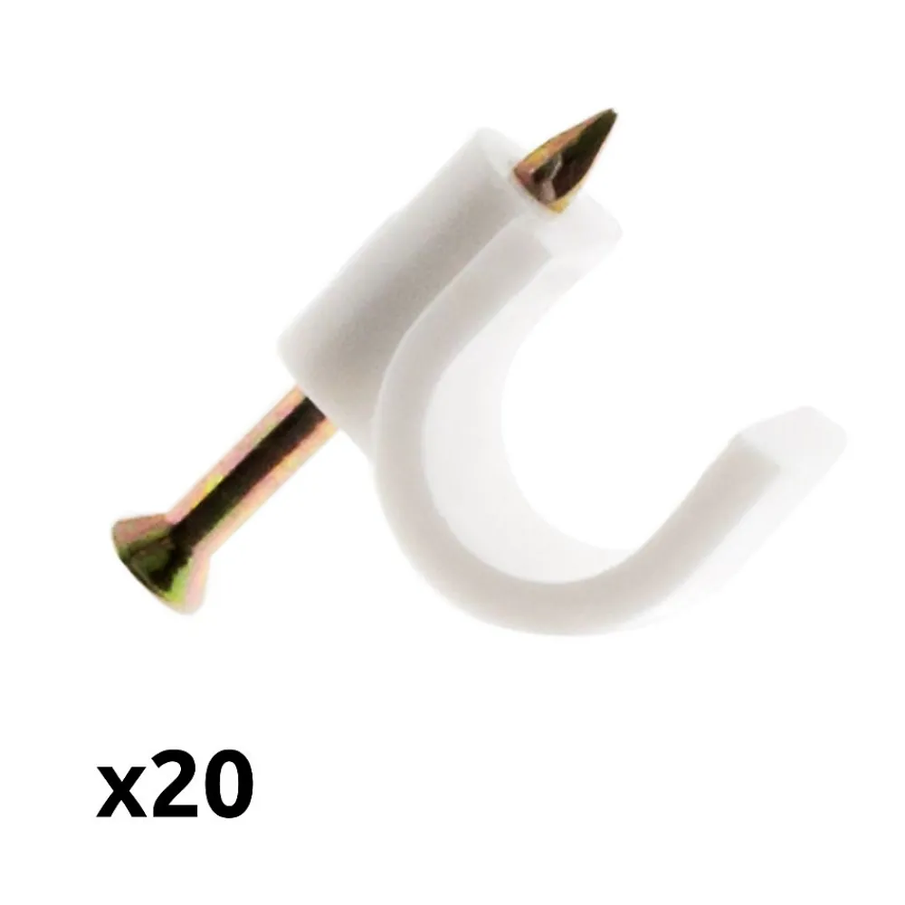 Zenitech Lot de 20 crochets fixation diamètre 5mm - Blanc -