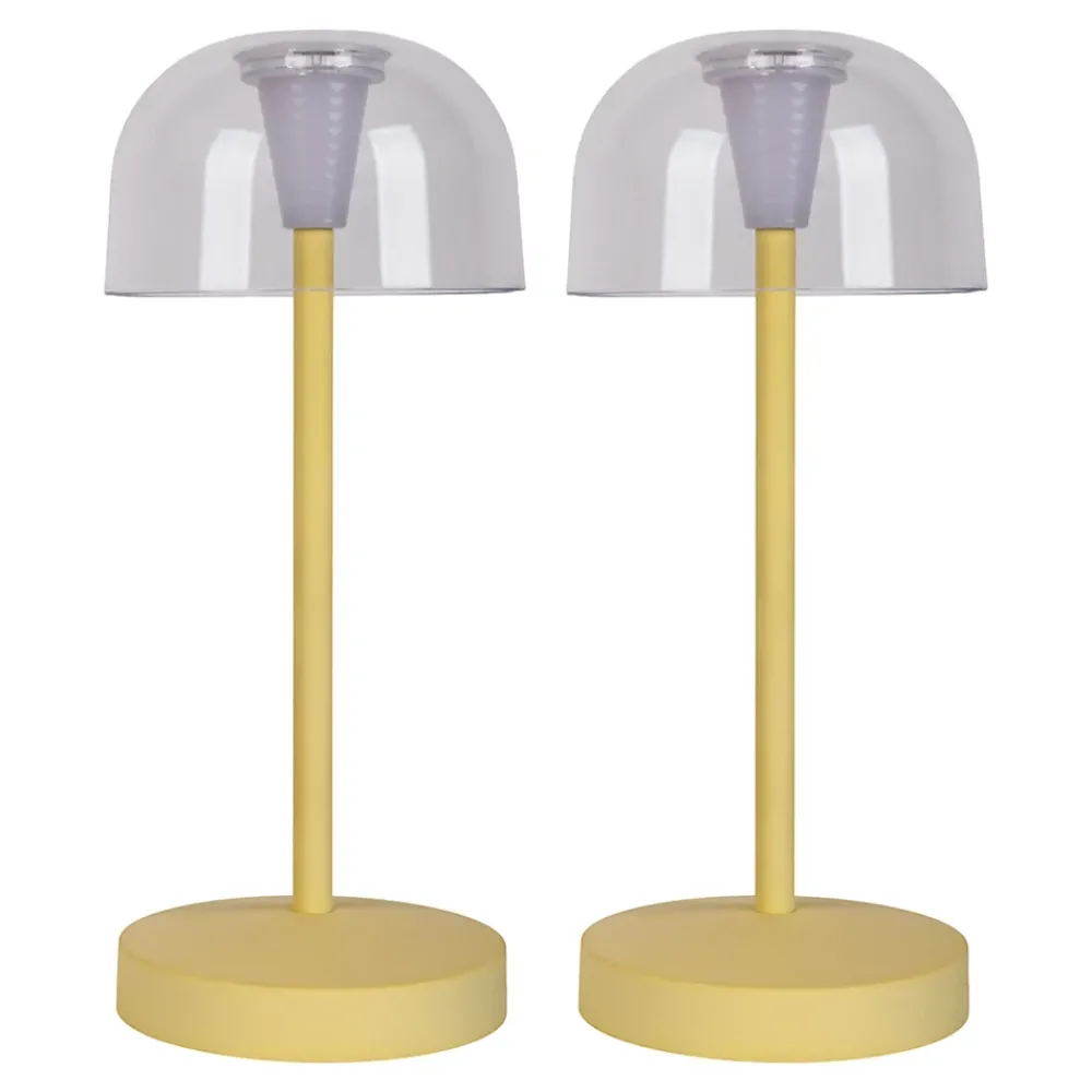 Näve Baladeuse-Lot de 2 lampes de table LED rechargeables 'Gomba' pour l'extérieur et l'intérieur, en métal et plastique jaune, hauteur 18,5 cm