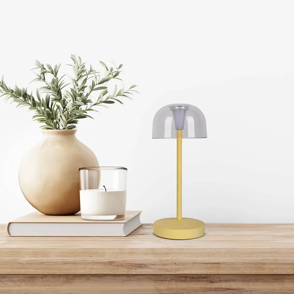 Näve Baladeuse-Lot de 2 lampes de table LED rechargeables 'Gomba' pour l'extérieur et l'intérieur, en métal et plastique jaune, hauteur 18,5 cm