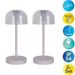 Näve Lot de 2 lampes de table LED rechargeables 'Gomba' pour l'extérieur et l'intérieur, en métal et plastique blanc , hauteur 18,5 cm