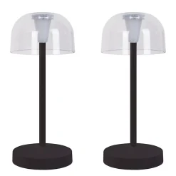 Näve Lot de 2 lampes de table LED rechargeables 'Gomba' pour l'extérieur et l'intérieur, en métal et plastique noir , hauteur 18,5 cm