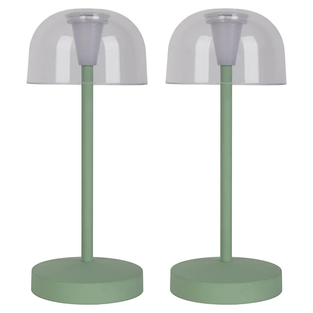Näve Baladeuse-Lot de 2 lampes de table LED rechargeables 'Gomba' pour l'extérieur et l'intérieur, en métal et plastique menthe, hauteur 18,5 cm
