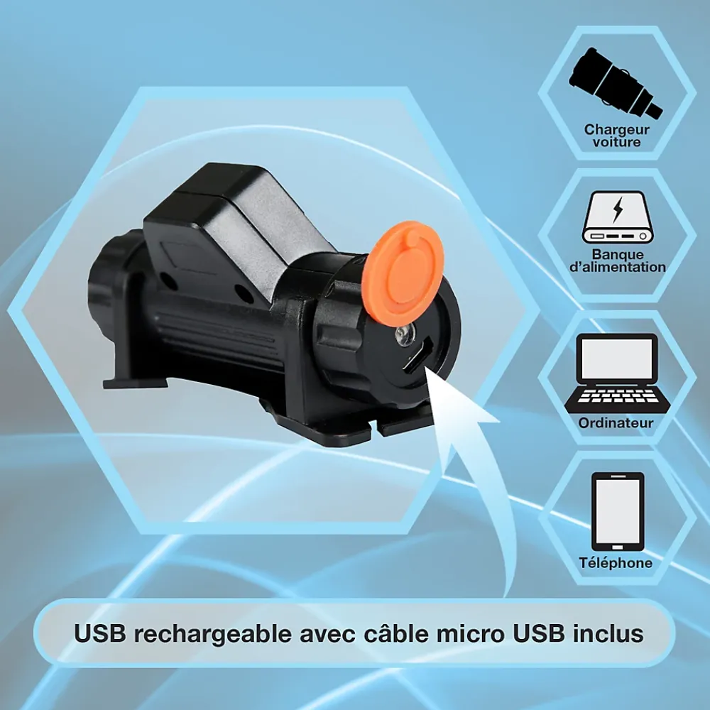 Moby Swift Lampe Frontale-Lot de 2 Lampes Frontales LED Waterproof Rechargeables USB - Réglables - Éclairage Puissant - Résistantes Pluie et Humidité - x2