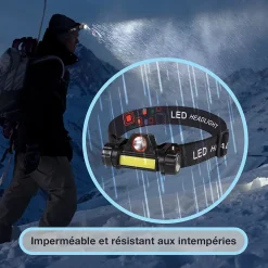 Moby Swift Lampe Frontale-Lot de 2 Lampes Frontales LED Waterproof Rechargeables USB - Réglables - Éclairage Puissant - Résistantes Pluie et Humidité - x2