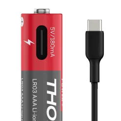 Thomson Lot de 4 Piles AAA - LR03 Li ion 1,5V rechargeables par USBC avec câble multi USB - 520302