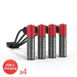 Thomson Lot de 4 Piles AAA - LR03 Li ion 1,5V rechargeables par USBC avec câble multi USB - 520302