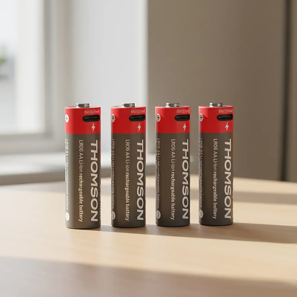 Thomson Pile Rechargeable-Lot de 4 Piles AA - LR06 Li-ion 1,5V rechargeables par USB-C avec câble multi USB - 520300