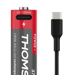 Thomson Pile Rechargeable-Lot de 4 Piles AA - LR06 Li-ion 1,5V rechargeables par USB-C avec câble multi USB - 520300