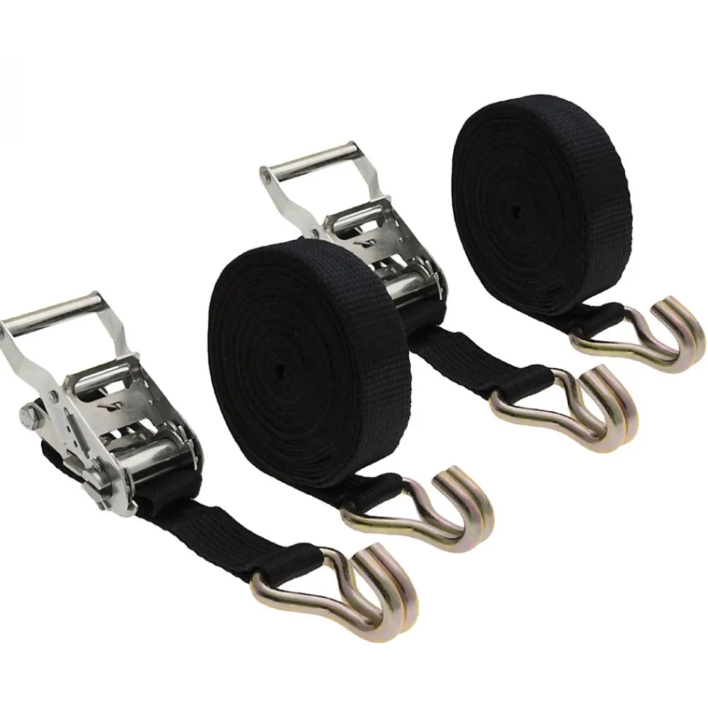 Linxor Lot de 2 sangles d'arrimage avec tendeur à cliquet et 2 crochets - 35 mm x 7 m - Noir -
