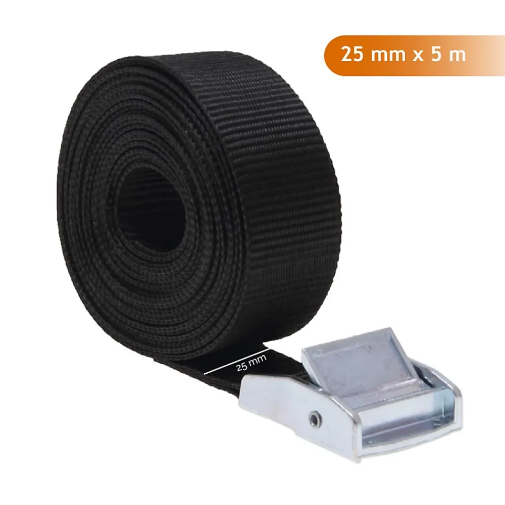 Linxor Lot de 2 sangles d'arrimage avec boucle - 25 mm x 5 m - Noir -