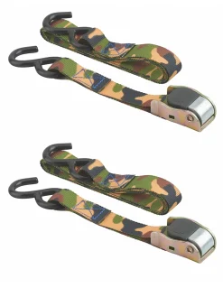 Thirard Lot de 2 sangles de serrage, 2m, à cliquet, crochet S, camouflage -