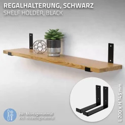 Ml-Design Lot de 2 support d'Etagere murale équerre fixation en métal noir
