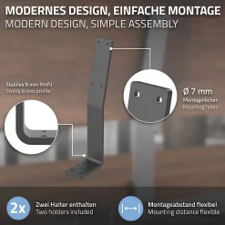 Ml-Design Equerre De Fixation-Lot de 2 supports de dossier en acier gris à visser pour siège lit 345x90x50 mm