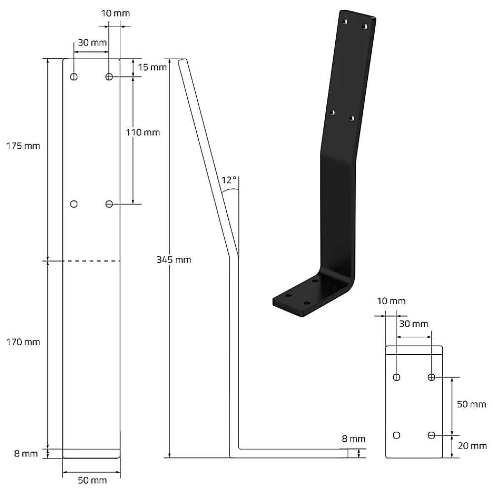 Ml-Design Lot de 2 supports de dossier en acier à visser pour siège banc lit 345x90x50 mm