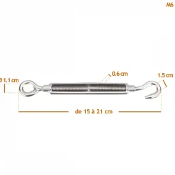Linxor Tendeur, Sandow Et Élastique-Lot de 5 tendeurs de fil réglables en acier inoxydable - Crochet et oeillet - M6 -
