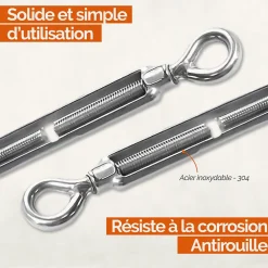 Linxor Lot de 5 tendeurs de fil réglables en acier inoxydable - Double oeillets - M4 -