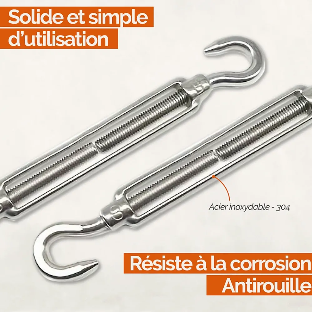 Linxor Lot de 5 tendeurs de fil réglables en acier inoxydable - Double crochets - M5 -