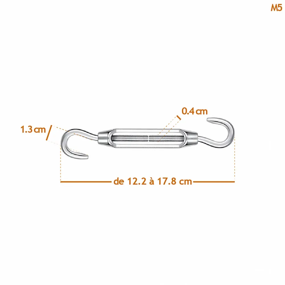 Linxor Lot de 5 tendeurs de fil réglables en acier inoxydable - Double crochets - M5 -