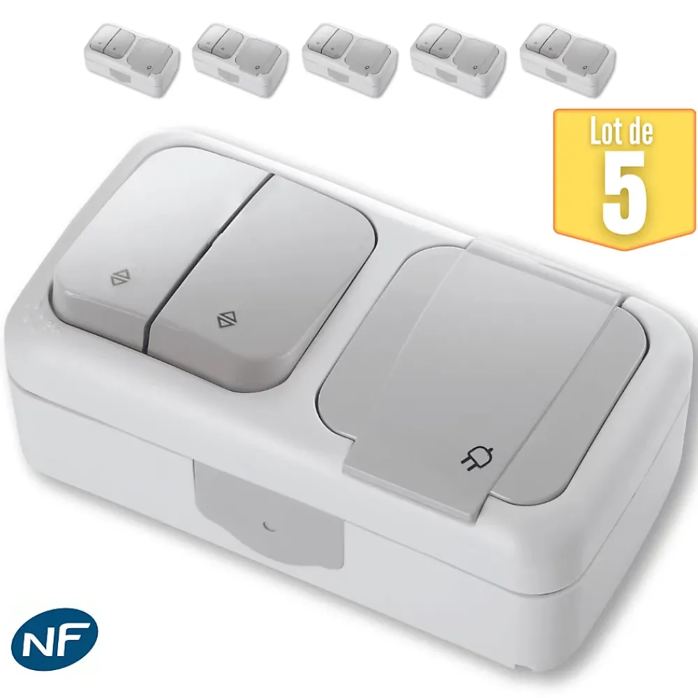Viko By Panasonic Interrupteur Étanche-Lot de 5 Va et vient + Prise 2P+T étanche IP54- - Gris - NF