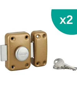 Thirard Verrou De Porte-Lot de 2 verrous à bouton Apache pour porte d'entrée, cylindre 45mm, acier, 3 clés/verrou, époxy or -