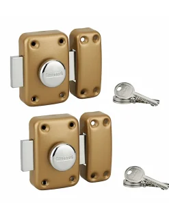 Thirard Verrou De Porte-Lot de 2 verrous à bouton Apache pour porte d'entrée, cylindre 45mm, acier, 3 clés/verrou, époxy or -