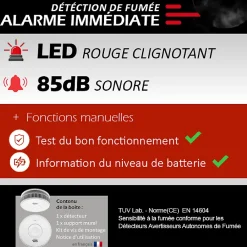Kyf Détecteur De Fumée|Détecteur De Fumée-Lot de 2x Détecteur de fumée CE Pile 10 ans scellée connecté Wifi
