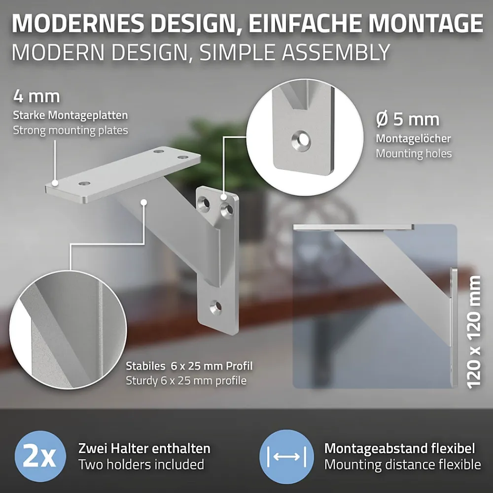 Ml-Design Lot 2 Equerres d'Etagere suspendue support mural en aluminium
