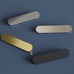 GoodHome Lot 6 poignées de meuble arrondi Minzh aluminium effet nickel satin gris l.121mm x l.25mm x H. 16mm entraxe 96mm