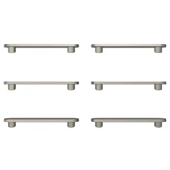 GoodHome Lot 6 poignées de meuble arrondi Minzh aluminium effet nickel satin gris l.121mm x l.25mm x H. 16mm entraxe 96mm