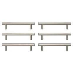 GoodHome Lot 6 poignées de meuble en T Dizel acier effet nickel satin gris l.168mm x l.12mm x H. 35mm entraxe 128mm