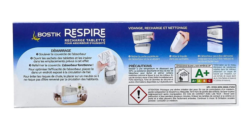 Lot 4 tablettes pour absorbeur d'humidité Respire Bostik 25m²