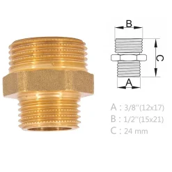 Monmobilierdesign Mamelon laiton réduit mâle mâle à visser diam 3/8" x 1/2" - lot de 10