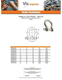 Vis Express Manille LYRE Forgée Inox A4 Diamètre 5 - 2 pièces