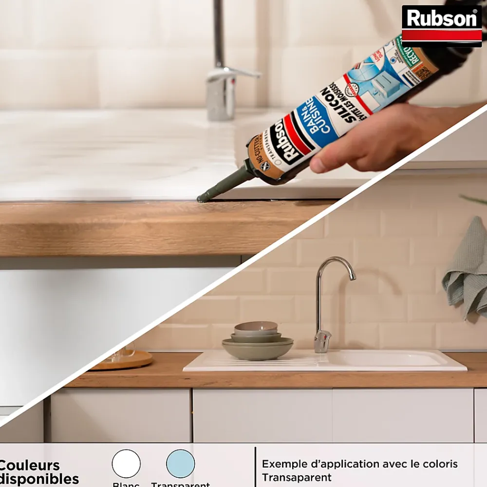 Rubson Mastic, Cartouche Joint Et Silicone-Mastic bain et cuisine transparent 280ml