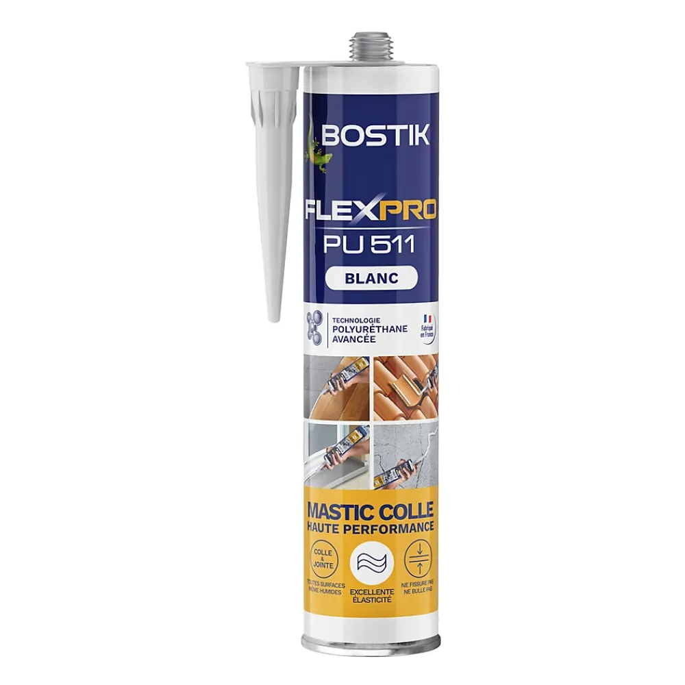 Bostik Mastic, Cartouche Joint Et Silicone-Mastic colle haute performance Flexpro pu 511 300 ml blanc