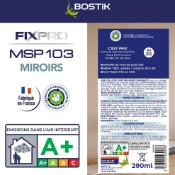 Bostik Mastic, Cartouche Joint Et Silicone-Mastic colle miroirs 290 ml coloris blanc